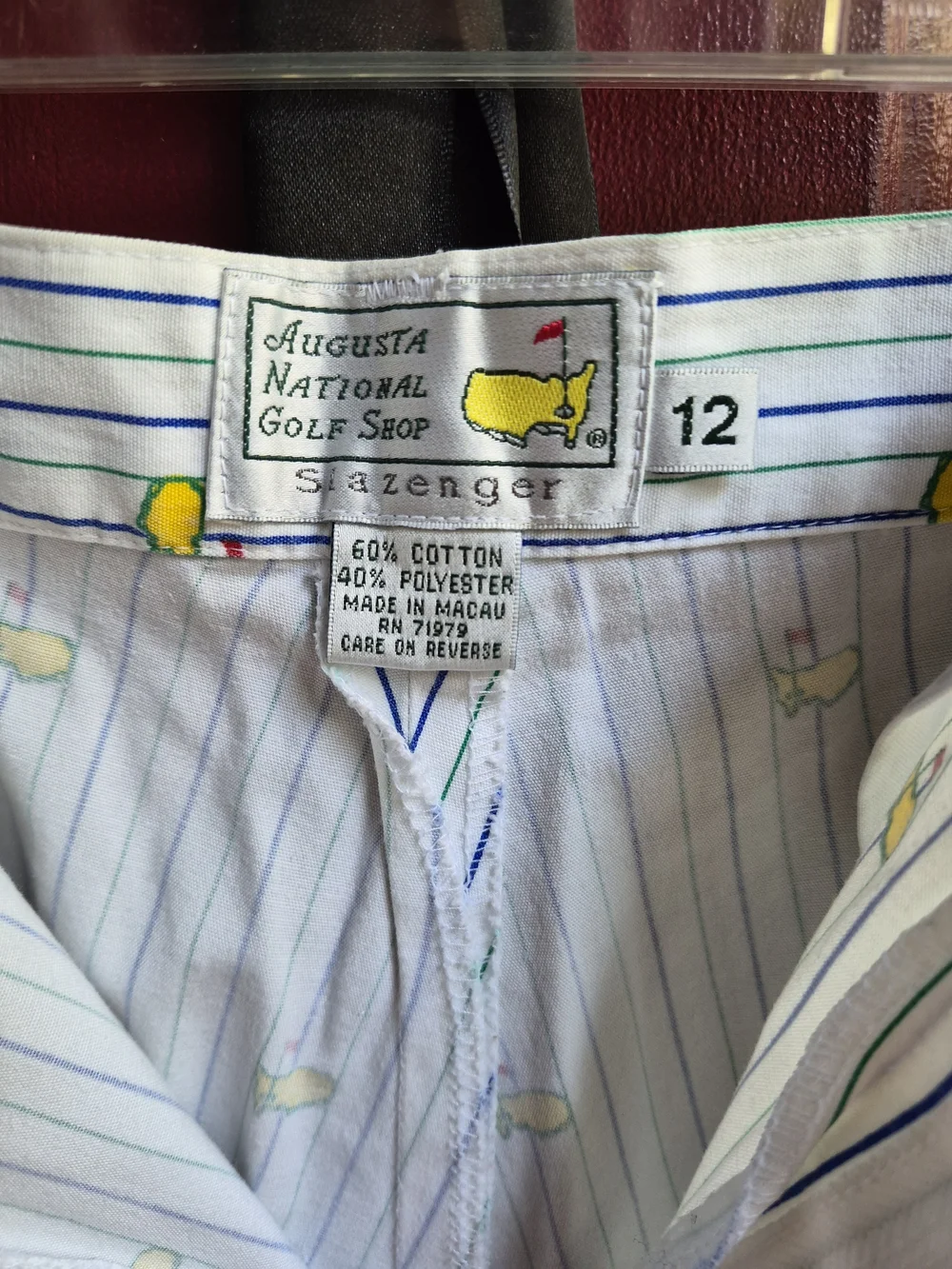 Slazenger Augusta National Golf Shop, Blue & Green Pinstripe With Master's Logo